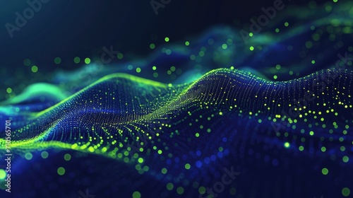 Navy and lime dynamic abstract background with neon glowing particles © furyon