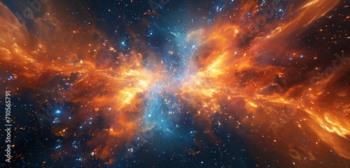 Orange and electric blue cosmic explosion;