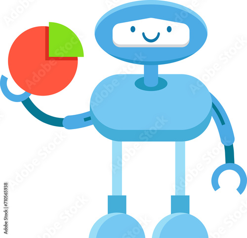 Robot Character Holding Pie Chart 