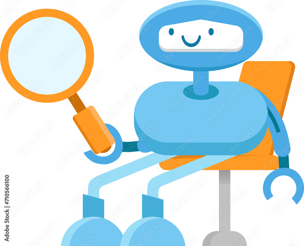 Robot Character Sitting and Holding Magnifier
Robot Character Sitting and Holding Magnifier