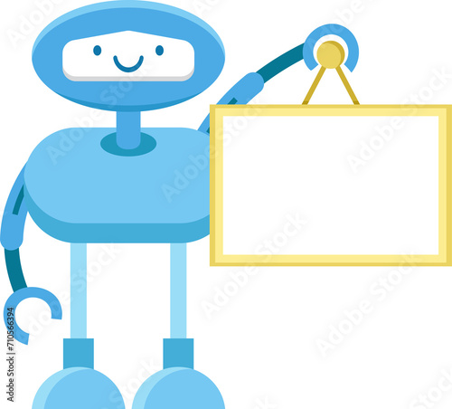 Robot Character Holding Blank Signage 