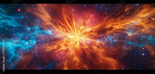 Orange and electric blue cosmic explosion;