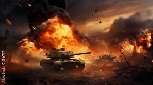 Tanque de guerra no campo de batalha photo