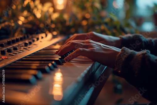 A man plays an electronic piano. photo
