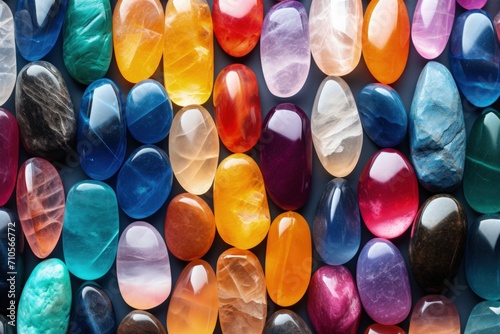 Chakra Crystals Banner  Colorful healing stones for crystal healing. photo