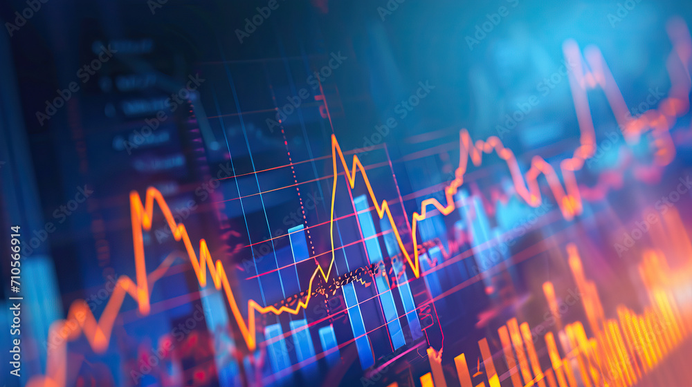 Financial Growth: An illustration of a financial chart with upward trends and growth indicators, symbolizing success and prosperity in business and finance - obrazy, fototapety, plakaty 