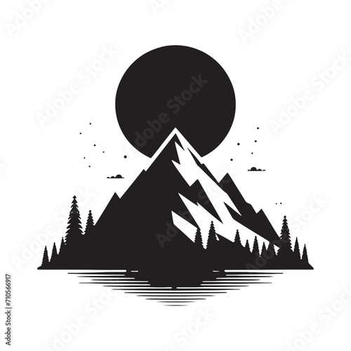 Timeless Peaks Captured: Mountains Silhouette Stock Perfect for Nature Celebrations - Nature Silhouette - Mountains Vector

