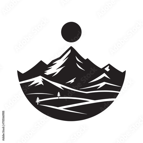 Rugged Elegance Rediscovered: Mountains Silhouette Stock Capturing the Essence of Nature - Nature Silhouette - Mountains Vector

