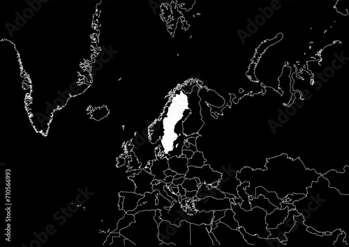 Sweden map europe black background