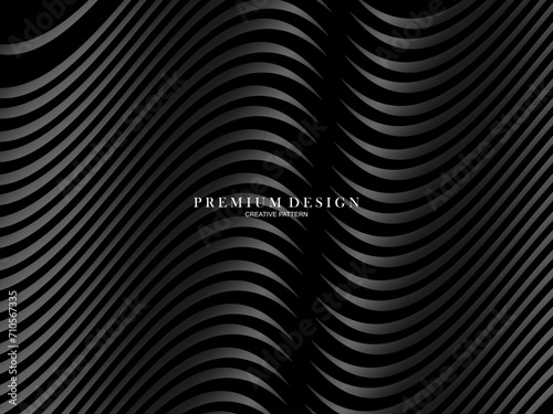 Abstract futuristic dark black background with waving design. Realistic 3d wallpaper with luxurious flowing lines. Elegant background for posters, websites, brochures, cards, banners, apps etc.	