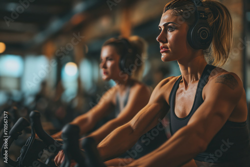 Two girls train on bicycles in the gym