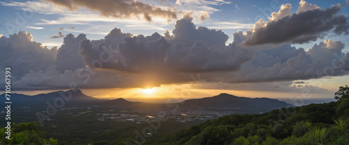 Sunset over Basse-Terre in Guadeloupe