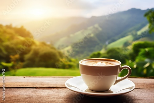 Photo cup of coffee in the beautiful nature with soft focus