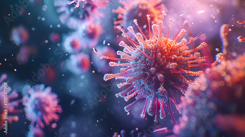 Microscopic macro closeup view of floating influenza virus cells concept illustration photo
