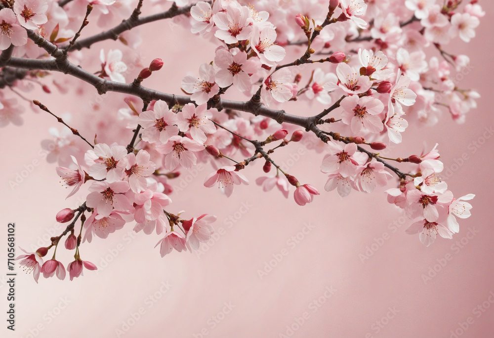 Pink cherry blossom wallpaper with flower-shaped cutouts on a soft background.