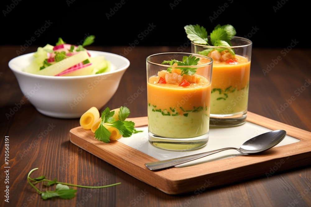 gazpacho serving with a side of sliced cucumbers gazpacho serving with a side of sliced cucumbers