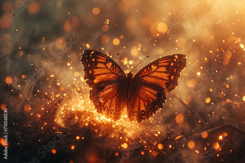 A fiery butterfly gliding through a dance of sparks and embers. © Natalia