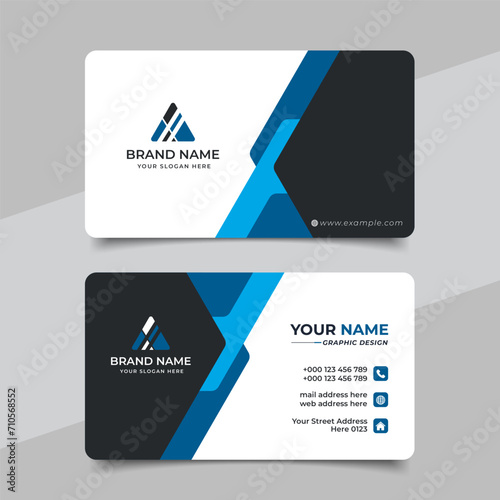 Blue modern creative business card and name card horizontal simple clean template vector design
