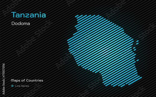 Tanzania Map with a capital of Dodoma Shown in a Line Pattern. Stylized simple vector map.