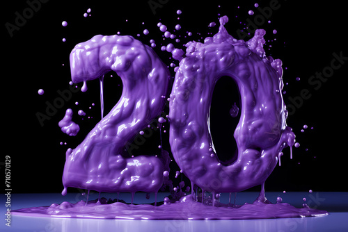 Purple paint splash  melting number 20 against a black background photo
