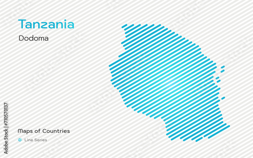 Tanzania Map with a capital of Dodoma Shown in a Line Pattern. Stylized simple vector map.