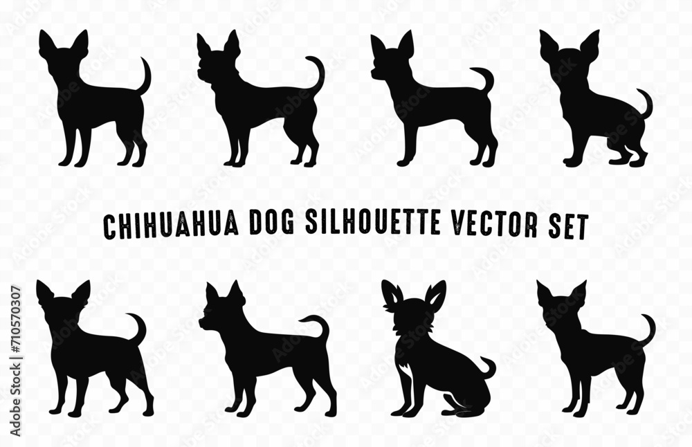 Chihuahua Dog black Silhouette vector art bundle, Chihuahua Dogs breed Silhouettes set