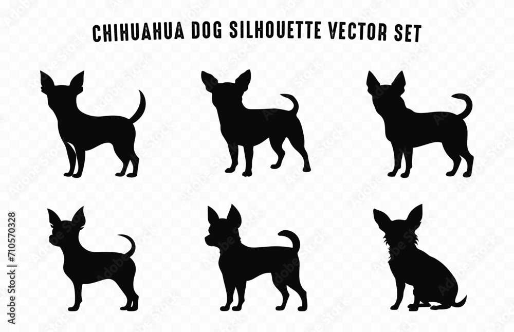 Chihuahua Dog Silhouettes Black vector Set, Silhouette of Dogs breed Bundle