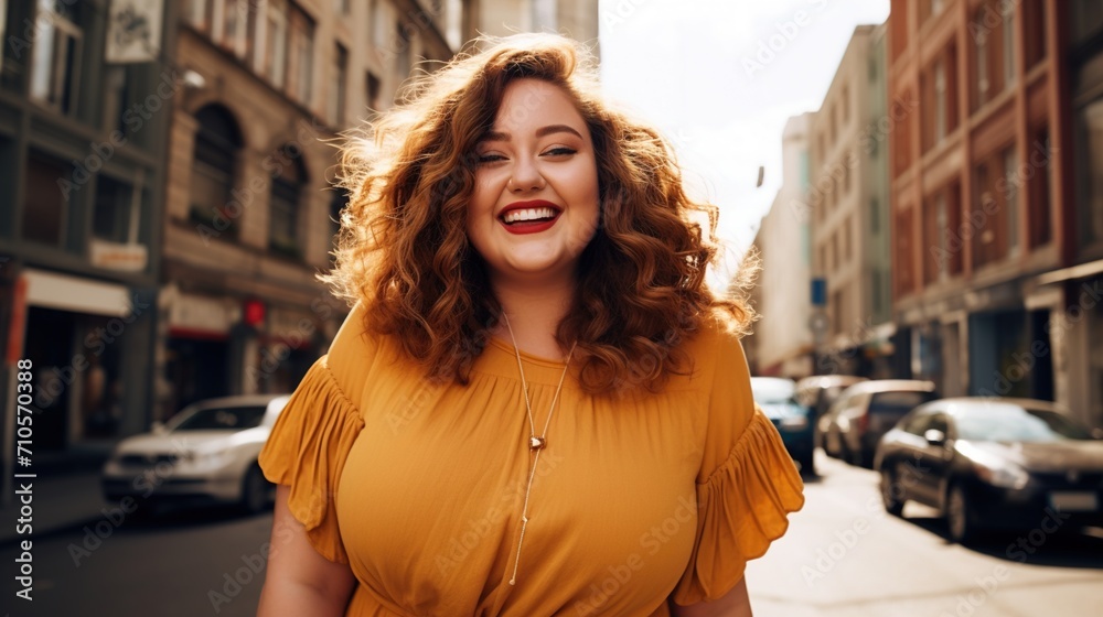 Young plus size girl smiling happy standing at the city Young plus size girl smiling happy standing at the city
