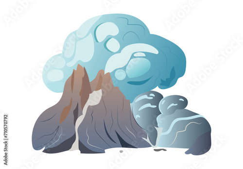 Volcano of colorful set. The cartoon design of the volcano explosion adds a playful and imaginative touch, turning a natural phenomenon into an engaging work of art. Vector illustration.