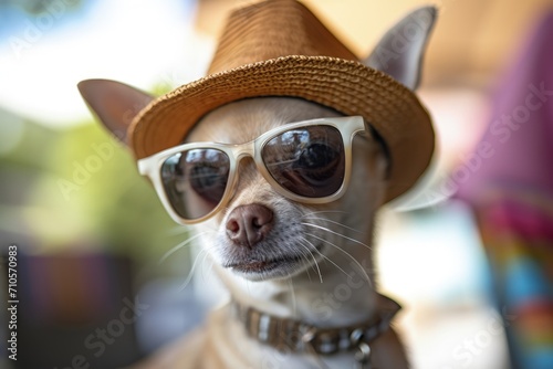 Small Dog in Sunglasses and Hat © Ilugram