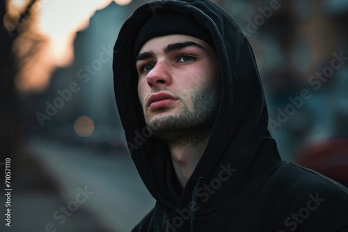 Man in Hoodie Gazing Into the Distance