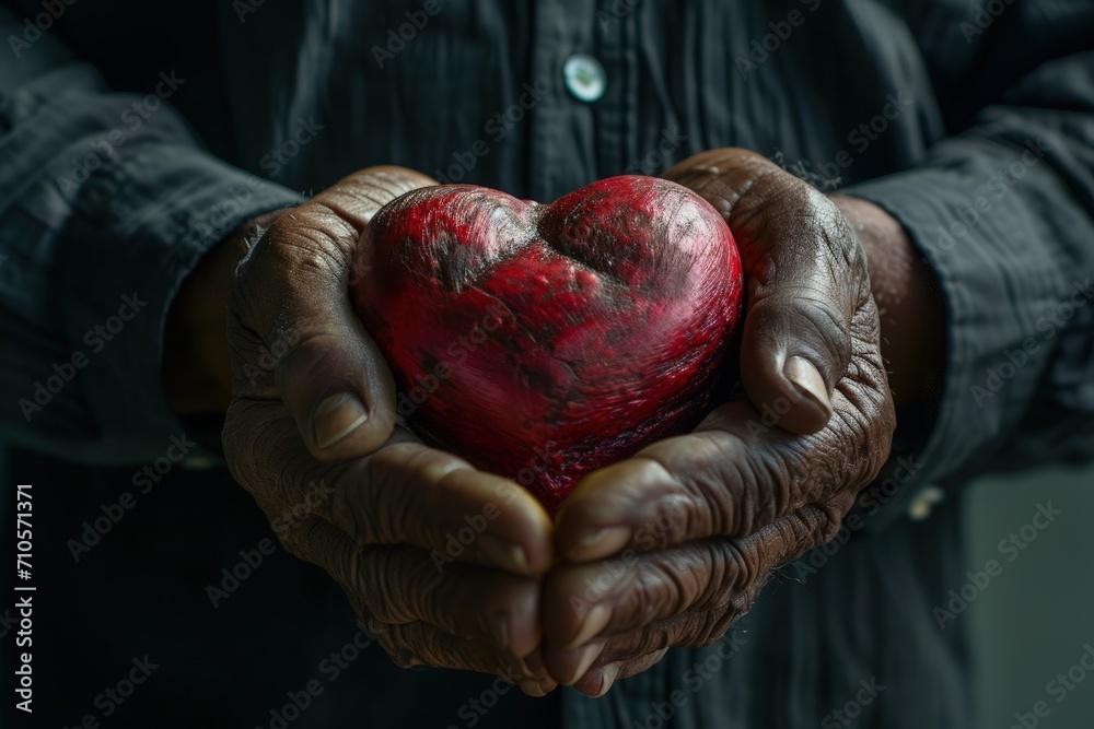 Man Holding Red Heart, Love and Compassion