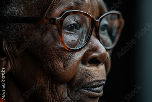 Elderly Woman Wearing Glasses Gazing Into the Distance