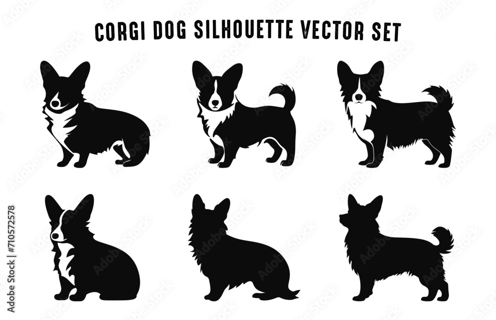 Corgi Dog Black Silhouettes vector Set, Silhouette of Dogs Clipart Bundle