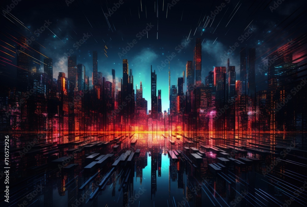 Futuristic Night Cityscape With Dazzling Lights