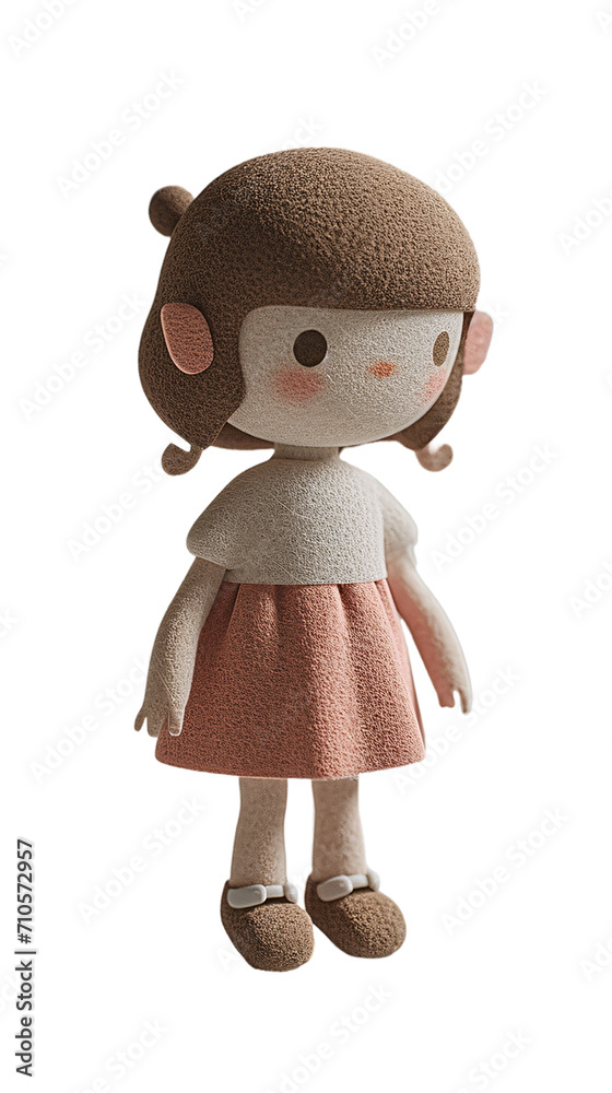 Minimalist, small figure made of wool, felt in the color brown and beige on a transparent background Minimalist, small figure made of wool, felt in the color brown and beige on a transparent background