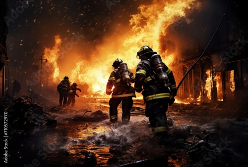 Firefighters Standing in Front of a Fire