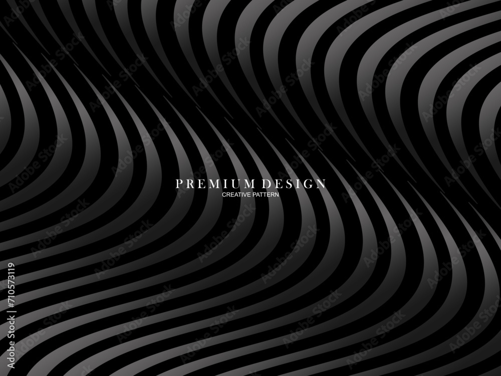 Obraz premium Abstract futuristic dark black background with waving design. Realistic 3d wallpaper with luxurious flowing lines. Elegant background for posters, websites, brochures, cards, banners, apps etc.