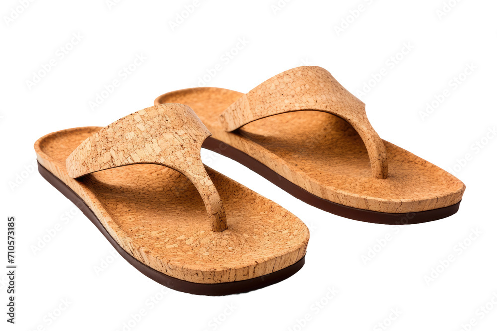 Fototapeta premium Earthy Elegance: Flip Flops with Cork Soles for Casual Comfort Isolated on Transparent Background