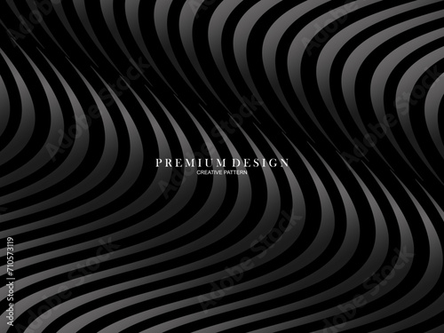 Abstract futuristic dark black background with waving design. Realistic 3d wallpaper with luxurious flowing lines. Elegant background for posters, websites, brochures, cards, banners, apps etc.	