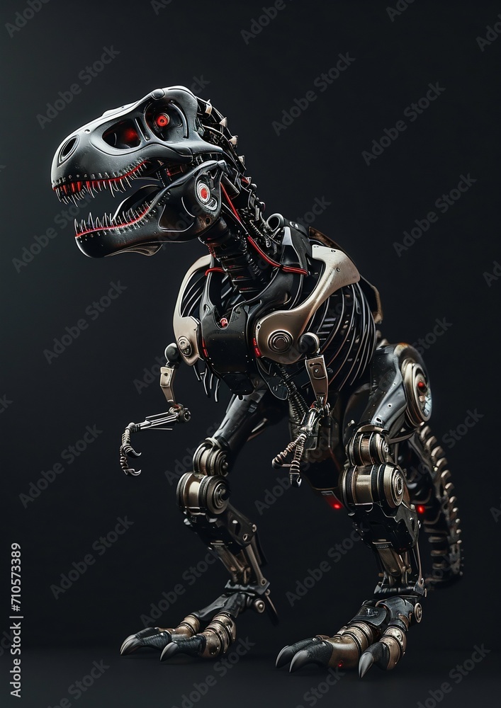 Mechanical Tyrannosaurus Rex in Dynamic Poses. Generative ai Stock