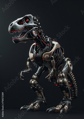 Mechanical Tyrannosaurus Rex in Dynamic Poses. Generative ai © Scrudje