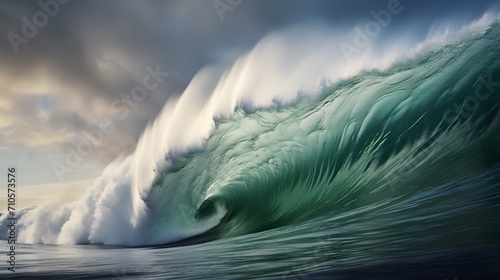 A Surfer Riding a Massive Wave at Sunset © Ziyan Yang