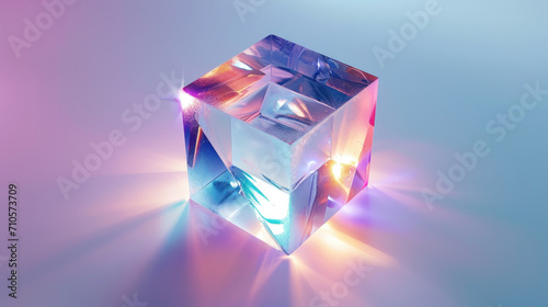3d crystal glass cube with refraction and holograph photo
