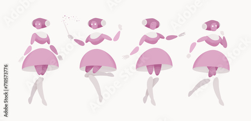 Embodied AI, abstract nanny figure moving pose, baby monitoring caregiver device serving as home, health, education helper, robotic childcare technology, household task assistant vector illustration
