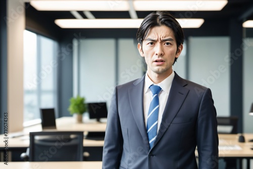 辞めてやる！お洒落なオフィスで怒りで顔をしかめるイケメンビジネスマン 30代～40代 photo