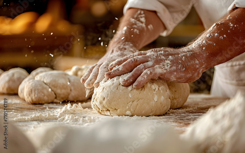 Baker Kneading Dough on Table