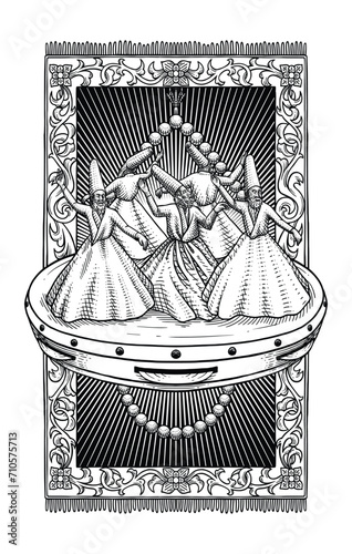 Sufi Dance illustration in Black and White Color
