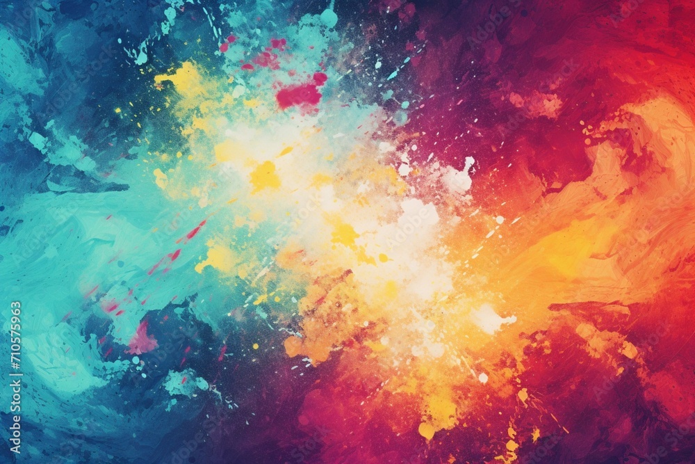 Abstract illustration with splattered paint, creating a grunge backdrop in multiple colors