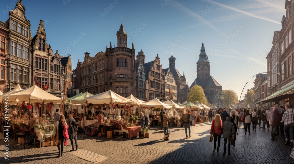 Fototapeta premium Unidentified people visit the famous flea market in Frankfurt, Germany.